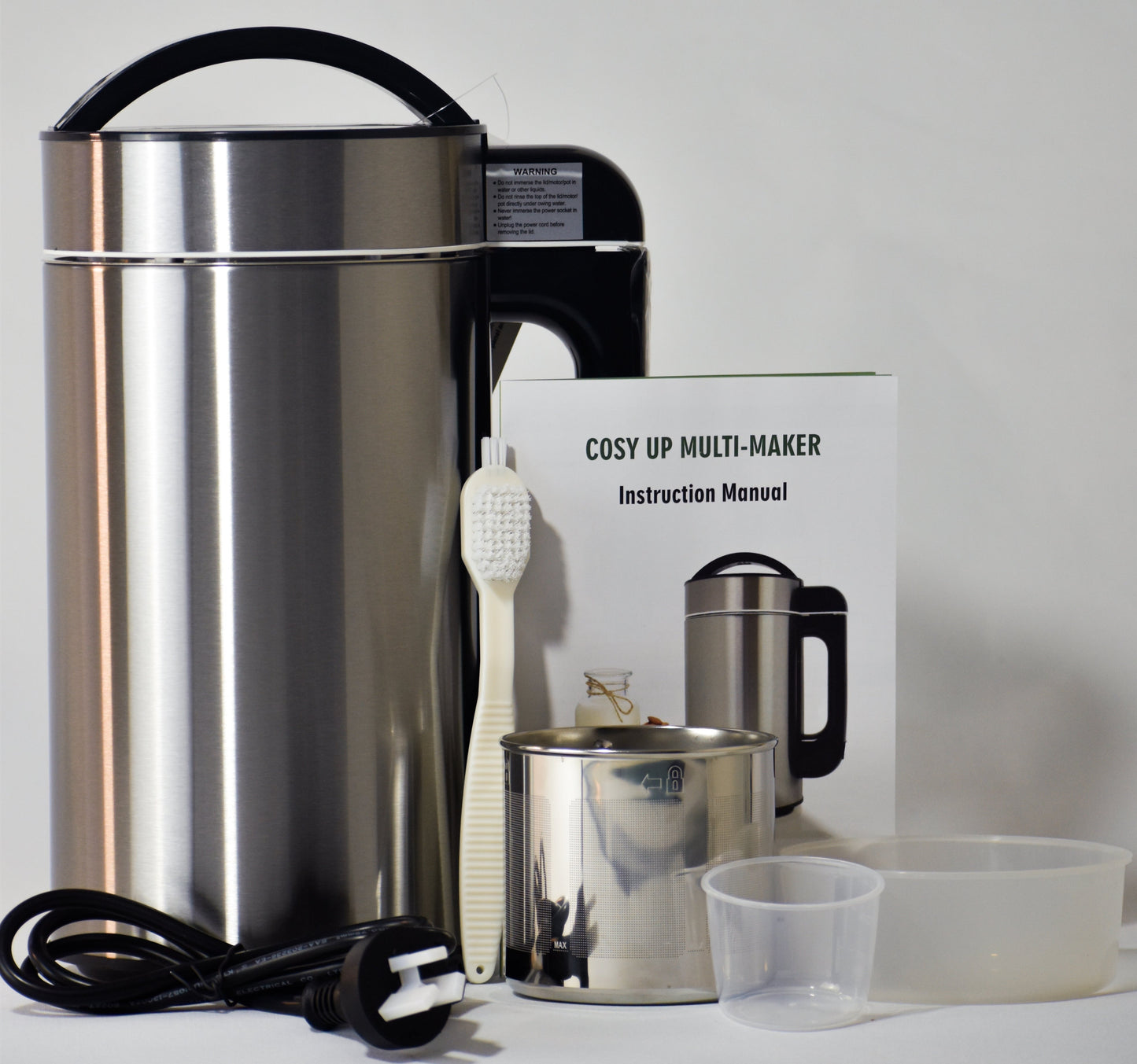 Cosy Up Multi-Maker - Make Nut, Grain and Seed Milk, Fruit and tea infusions in about 3 mins, Hot Soup and Hot milk in about 25 mins. In the comfort of your home, without the mess.